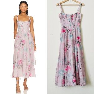 Bardot SMALL Adeline Brodarie Corset midi dress in Garden Floral pink